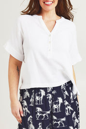 Model Jane wearing size 14 of the Grandpa And Me Cotton Top in colour White (White), from the front, cropped image