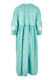 Product shot of the Day Dreaming Embroidered Dress in colour Dustygreen (Green), from the back