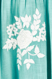 Product shot of the Day Dreaming Embroidered Dress in colour Dustygreen (Green), detail