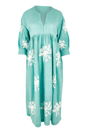 Product shot of the Day Dreaming Embroidered Dress in colour Dustygreen (Green), from the front