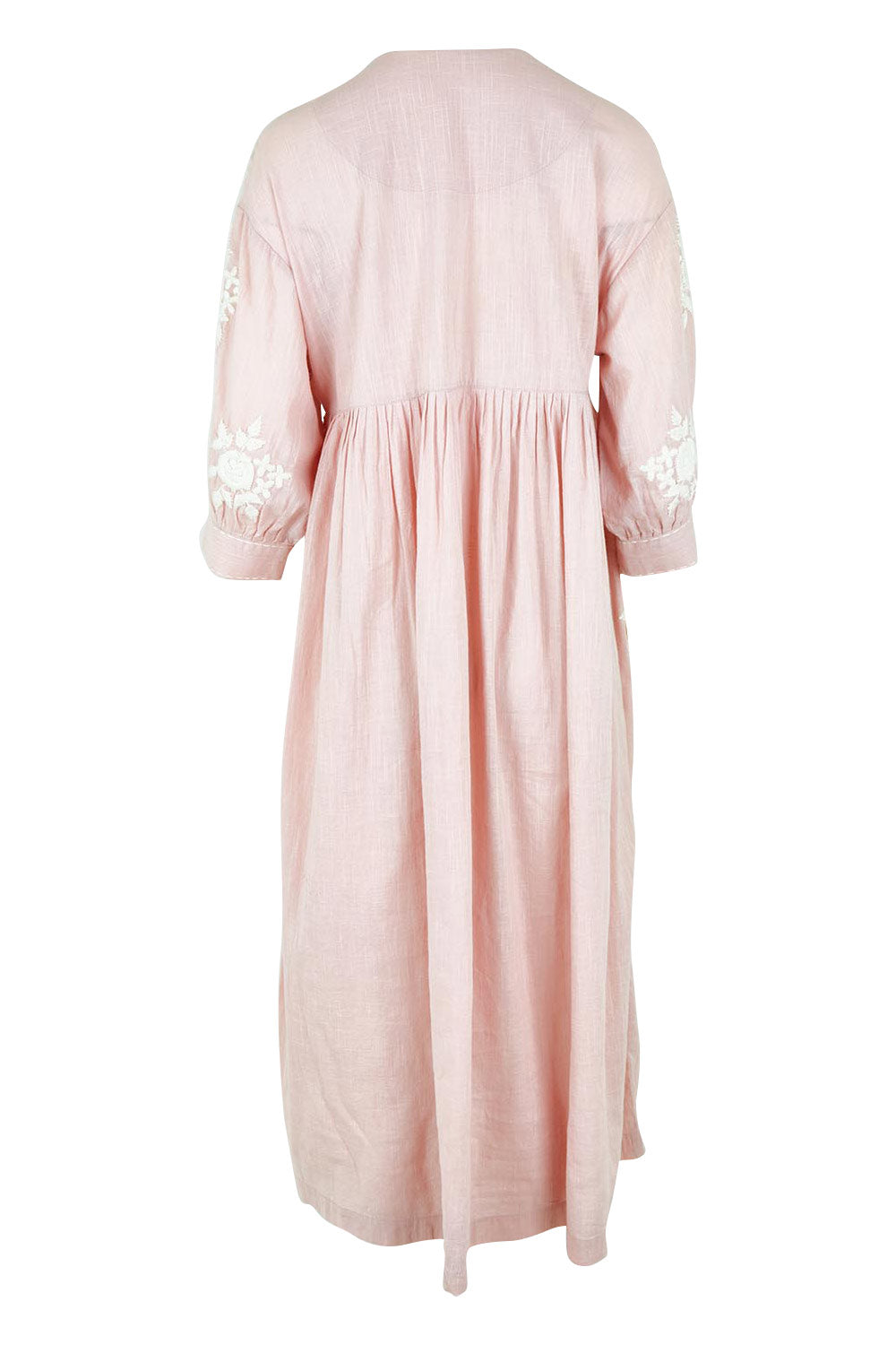 Product shot of the Day Dreaming Embroidered Dress in colour Dustypink (Pink), from the back
