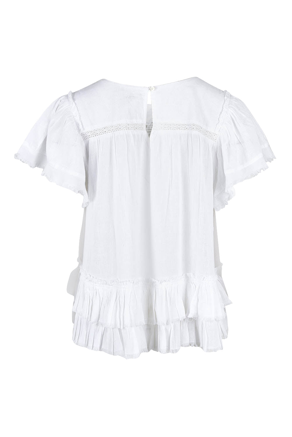 Product shot of the Frill Of The Romance Blouse in colour White (White), from the back