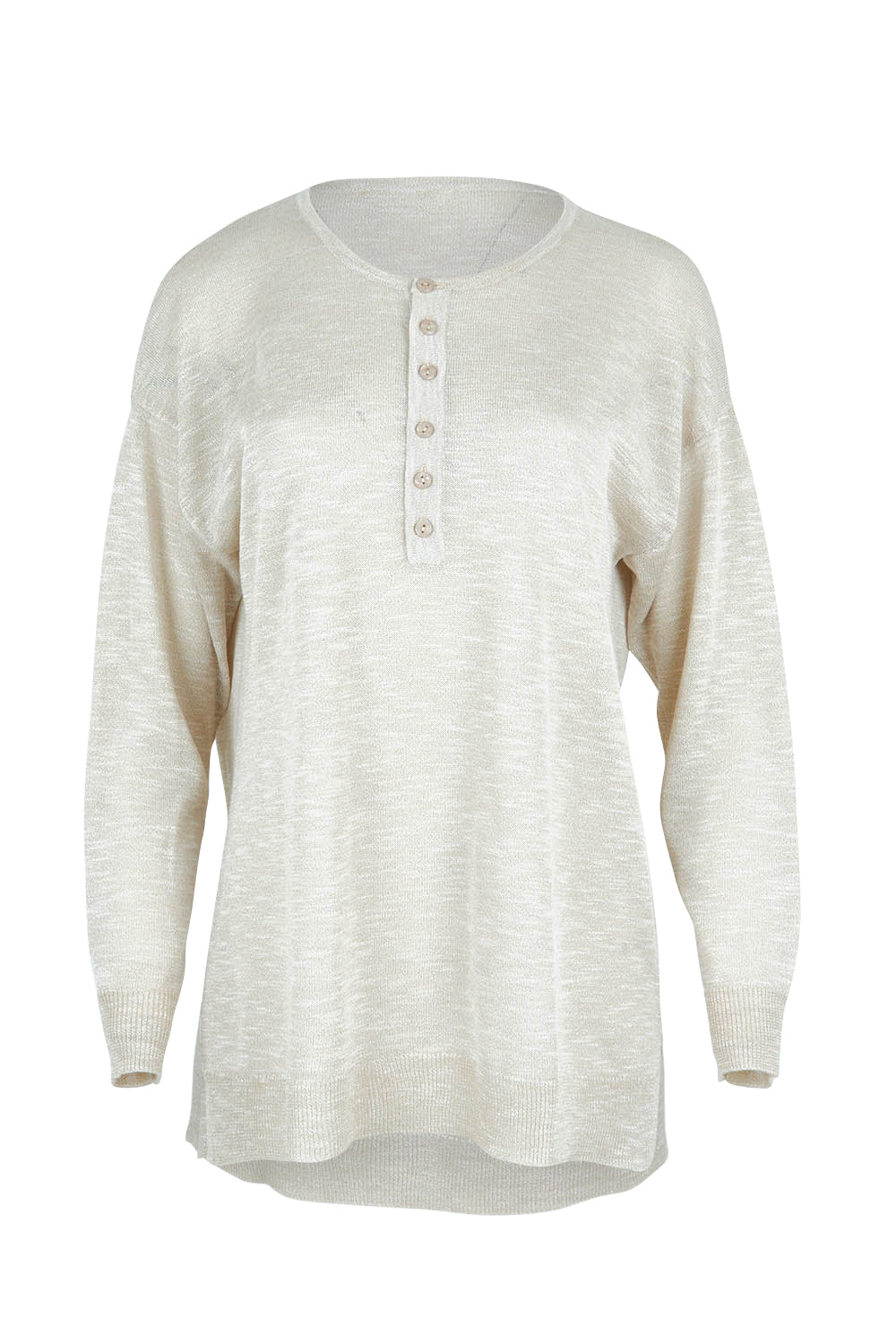 Product shot of the Go To Knit Boyfriend Henley in colour Natural, from the front