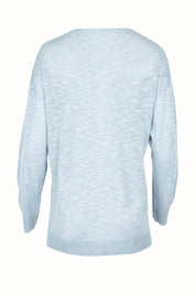 Product shot of the Go To Knit Boyfriend Henley in colour Sky (Blue), from the back