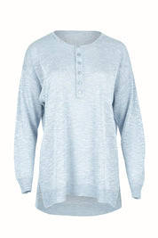 Product shot of the Go To Knit Boyfriend Henley in colour Sky (Blue), from the front