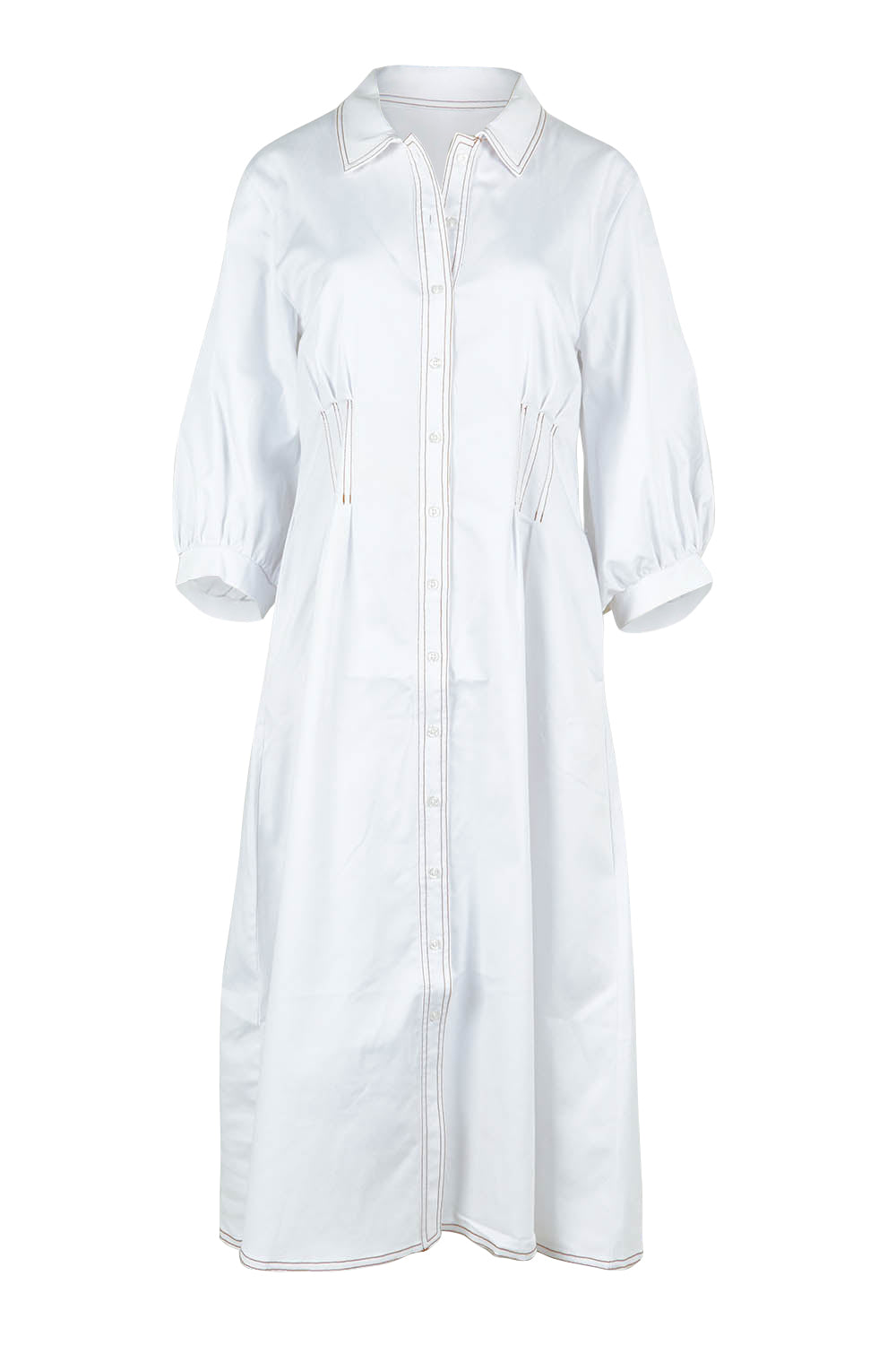 Product shot of the Dixie Days Contrast Stitching Dress in colour White (White), from the front