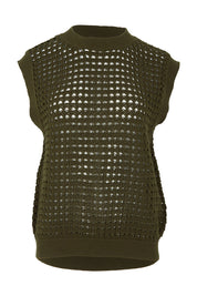 Product shot of the Love Language Cotton Vest in colour Forest (Green), from the front