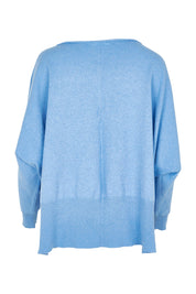 Product shot of the Have You Seam Me Cotton Cashmere Jumper in colour Bluebird (Blue), from the back