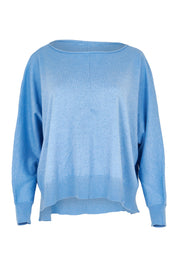 Product shot of the Have You Seam Me Cotton Cashmere Jumper in colour Bluebird (Blue), from the front