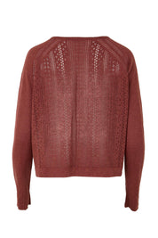 Product shot of the Pretty In Pointelle Linen Blend Cardi – Cinnamon in colour Cinnamon, from the back