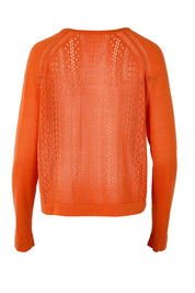 Product shot of the Pretty In Pointelle Linen Blend Cardi – Sunset in colour Sunset, from the back