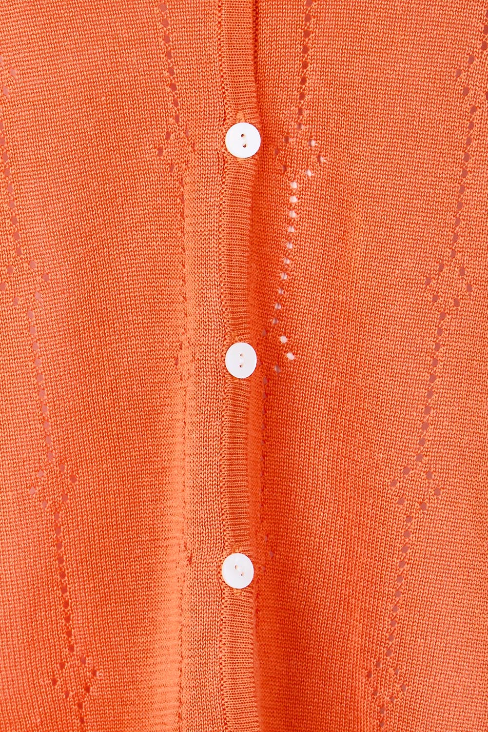 Product shot of the Pretty In Pointelle Linen Blend Cardi – Sunset in colour Sunset, showing detail