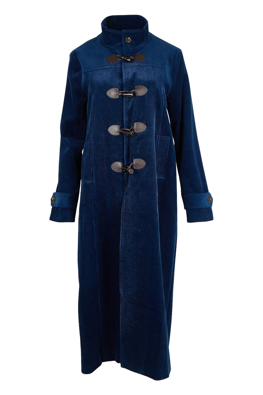 Product shot of the Winter Walk Longline Cord Duffle Coat in colour Royal (Blue), from the front