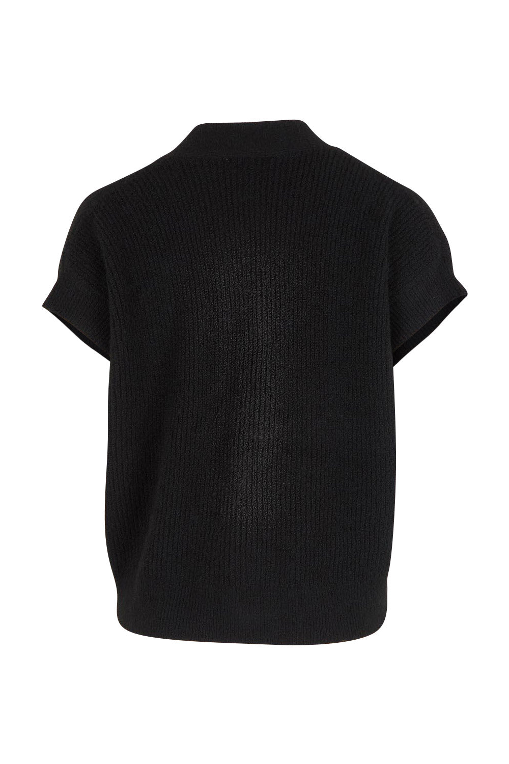 Product shot of the Found My Friend Recycled Knit Sleeveless Cardi in colour Black (Black), from the back