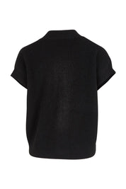 Product shot of the Found My Friend Recycled Knit Sleeveless Cardi in colour Black (Black), from the back