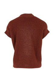 Product shot of the Found My Friend Recycled Knit Sleeveless Cardi in colour Copper, from the back