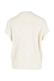 Product shot of the Found My Friend Recycled Knit Sleeveless Cardi in colour Milk (White), from the back