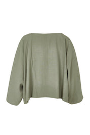 Product shot of the Striding Out Kimono Sleeve Top in colour Thyme (Green), from the back