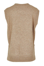 Product shot of the Found My Friend Recycled Knit Vest in colour Fawn, from the back