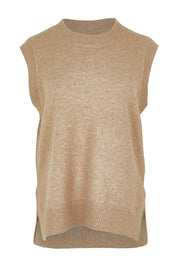 Product shot of the Found My Friend Recycled Knit Vest in colour Fawn, from the front