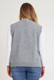 Model Chanel wearing size XL of the Found My Friend Recycled Knit Vest in colour Greymarle (Grey), from the back