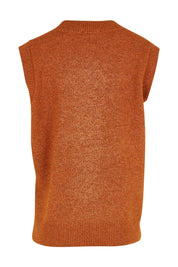 Product shot of the Found My Friend Recycled Knit Vest in colour Ochre, from the back