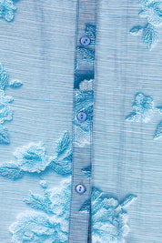 Product shot of the Easy On Me Tencel And Linen Blend Blouse - Bluefleur in colour Bluefleur, showing detail
