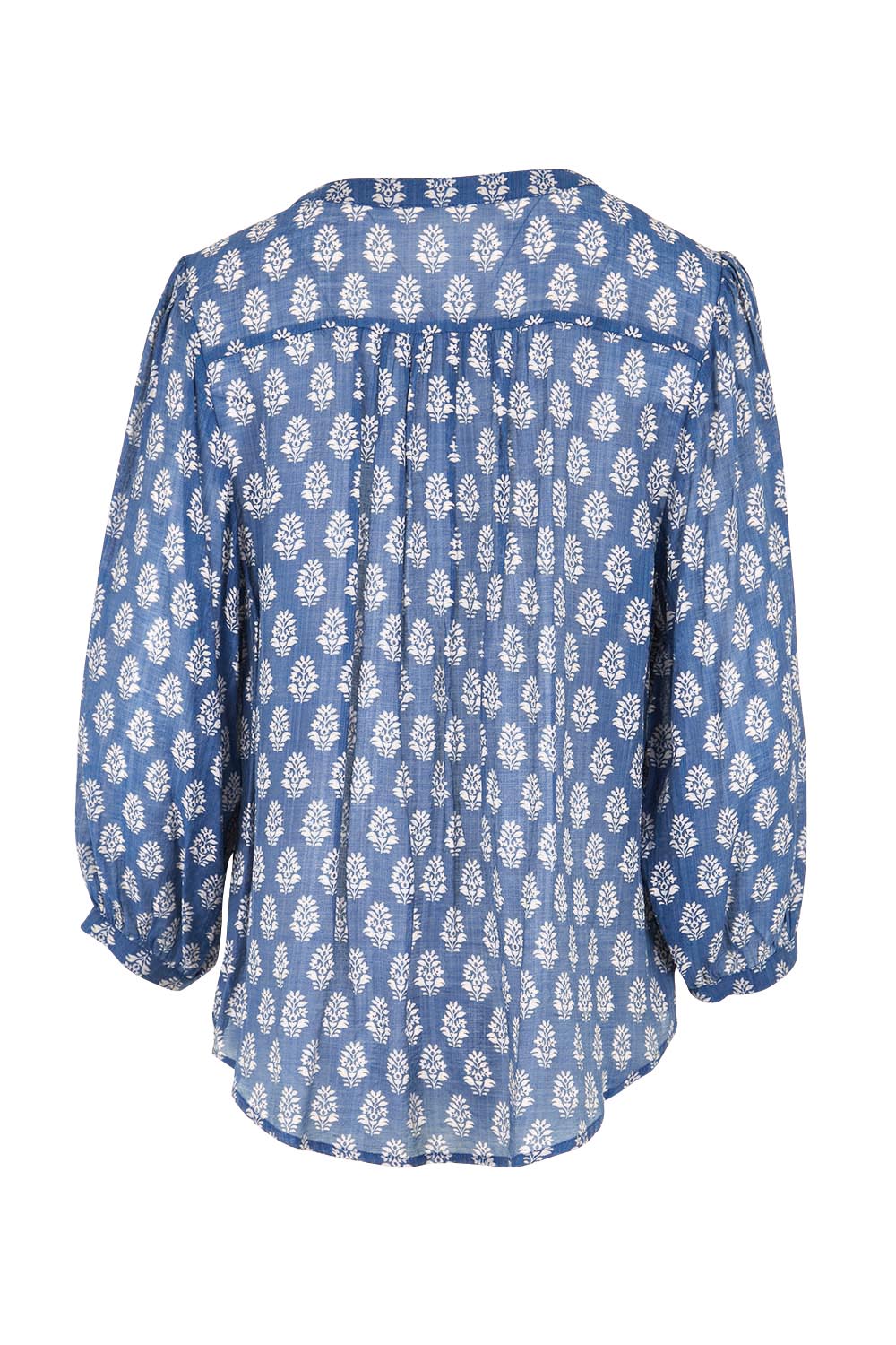 Product shot of the Easy On Me Blouse - Denimfleur in colour Denimfleur, from the back