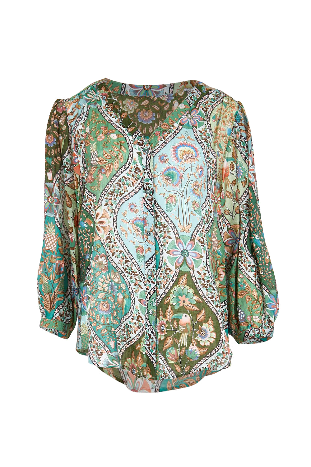 Product shot of the Easy On Me Blouse – Greenfolk in colour Greenfolk, from the front