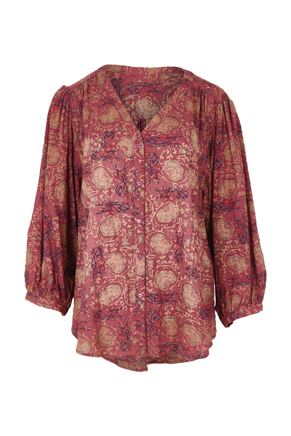 Product shot of the Easy On Me Blouse in colour Plum (Purple), from the front