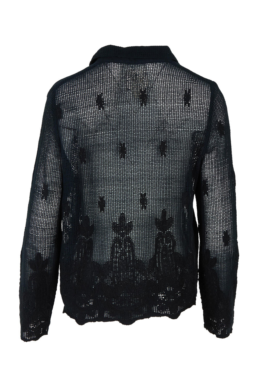 Product shot of the Sweet Escape Embroidered Cotton Mesh Shirt in colour Black (Black), from the back