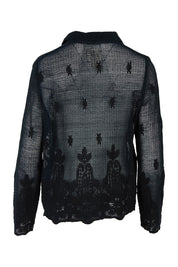Product shot of the Sweet Escape Embroidered Cotton Mesh Shirt in colour Black (Black), from the back