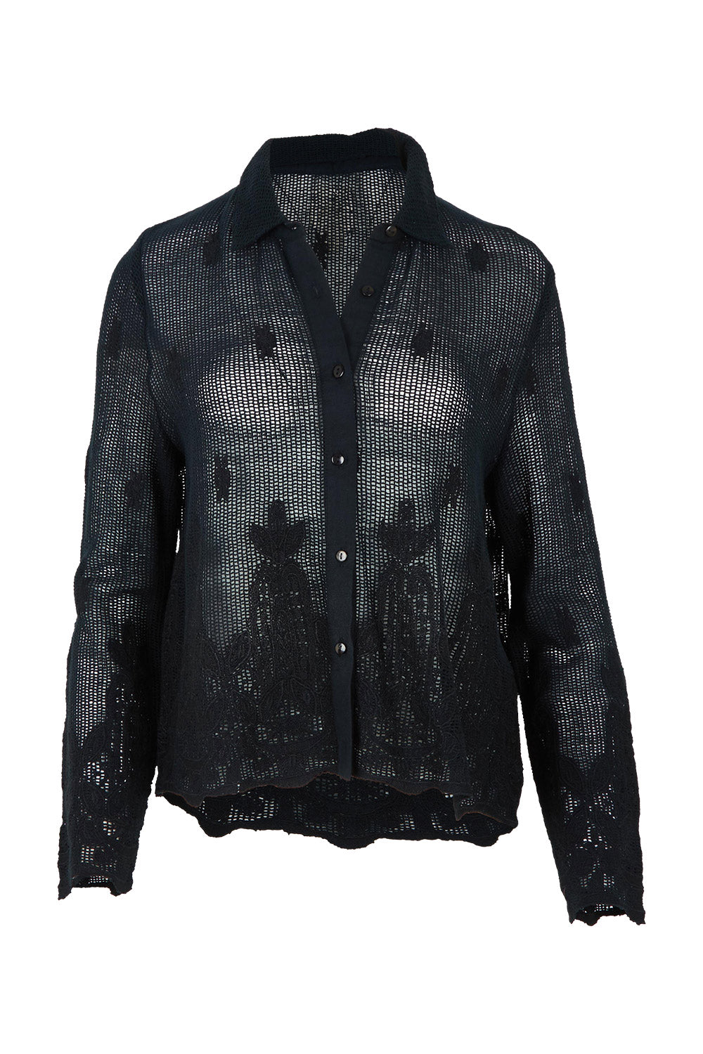 Product shot of the Sweet Escape Embroidered Cotton Mesh Shirt in colour Black (Black), from the front