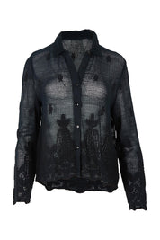 Product shot of the Sweet Escape Embroidered Cotton Mesh Shirt in colour Black (Black), from the front