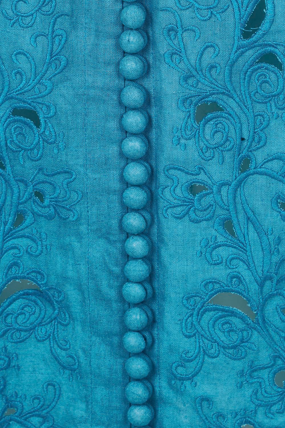 Product shot of the Youre A Gem Button Detail Cotton Dress in colour Jade (Blue), detail
