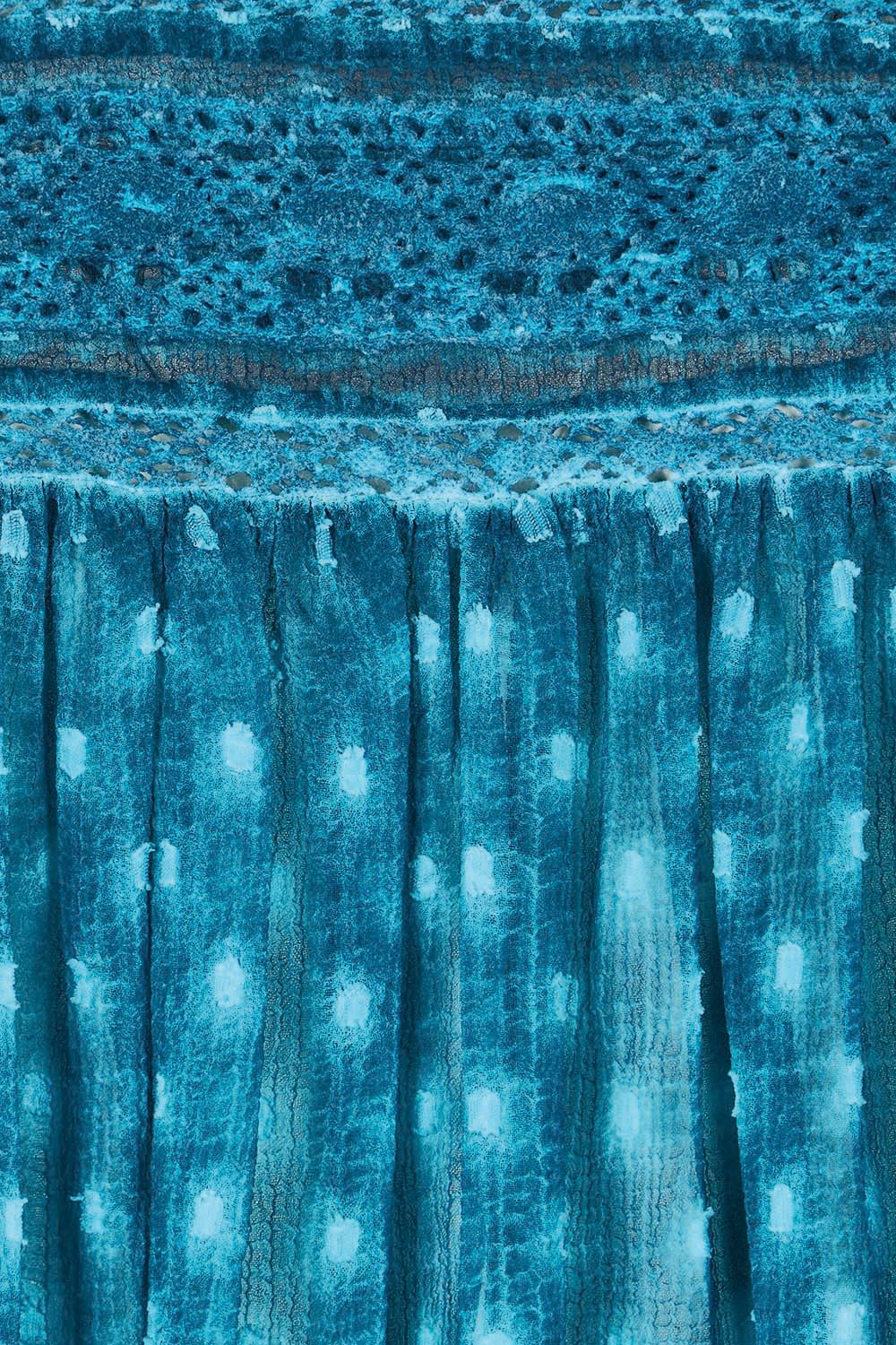 Product shot of the Drifting Along Blouse in colour Jade (Blue), detail