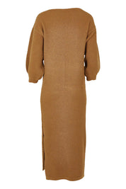 Product shot of the Come As You Are Cotton Knit Dress in colour Camel, from the back