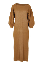 Product shot of the Come As You Are Cotton Knit Dress in colour Camel, from the front