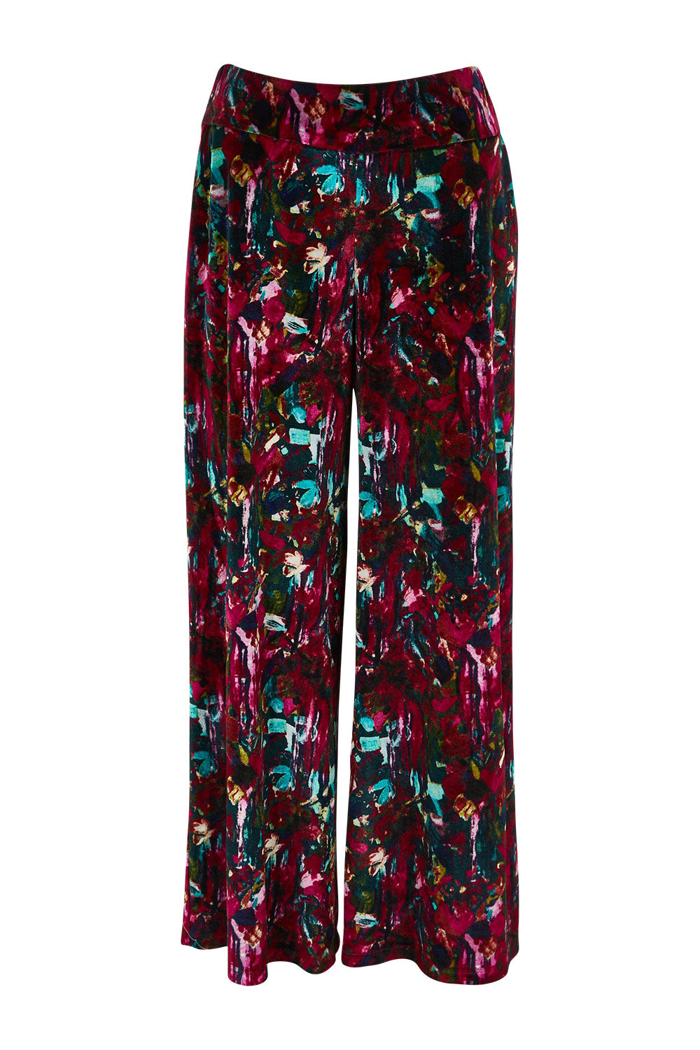 Product shot of the Flight Of Fancy Velvet Pants in colour Jewel, from the front