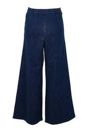 Product shot of the Walk This Way Wide Leg Jeans in colour Denim (Blue), from the back