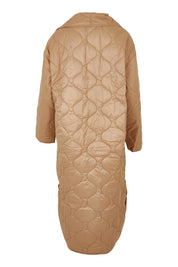 Product shot of the Heart Warming Oversized Quilted Jacket in colour Earth, from the back