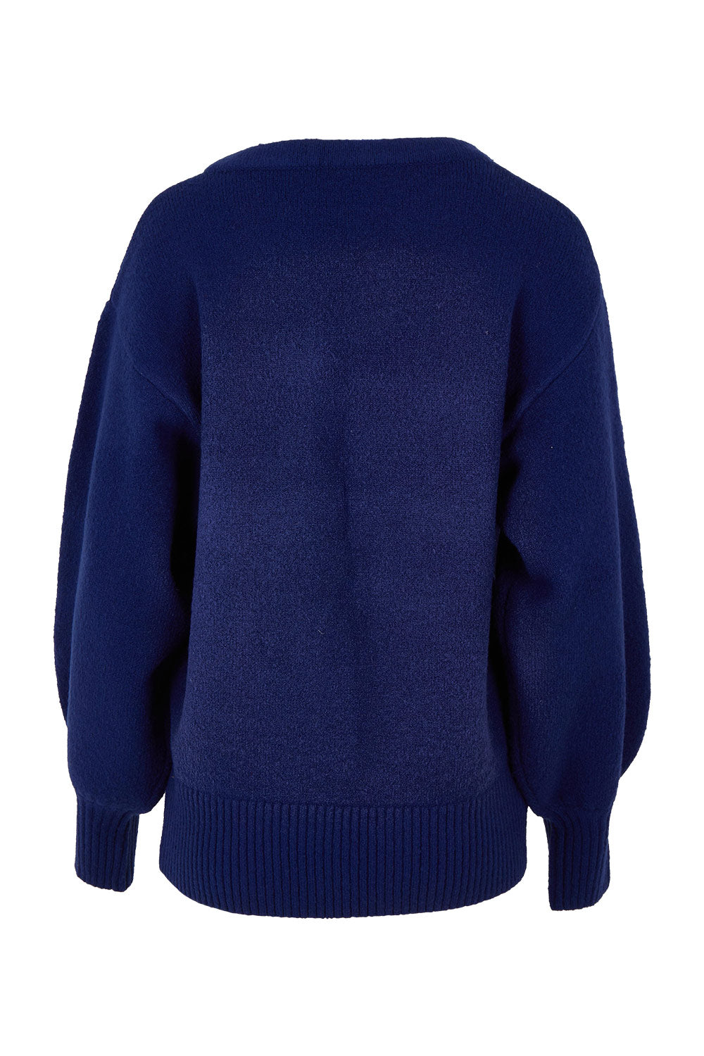 Product shot of the Cozy As A Cloud Balloon Sleeve Jumper in colour Royal (Blue), from the back