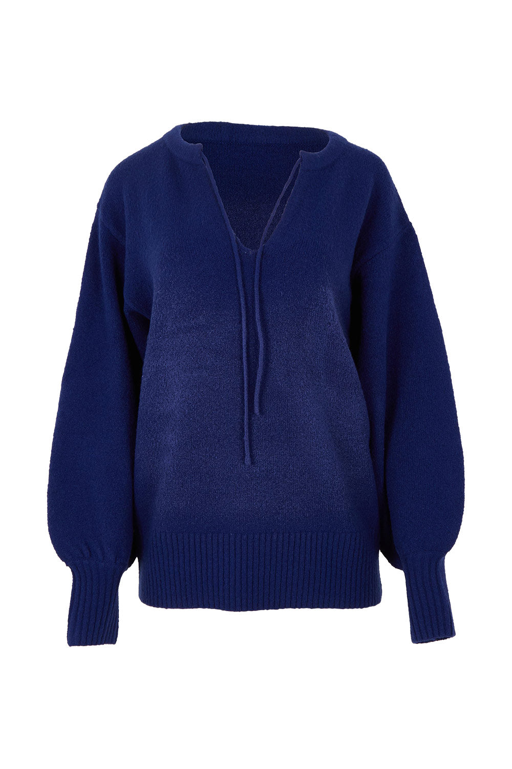 Product shot of the Cozy As A Cloud Balloon Sleeve Jumper in colour Royal (Blue), from the front