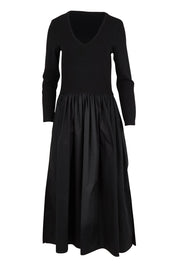 Product shot of the Sweet Intentions Long Sleeve V Neck Maxi Dress in colour Black (Black), from the front