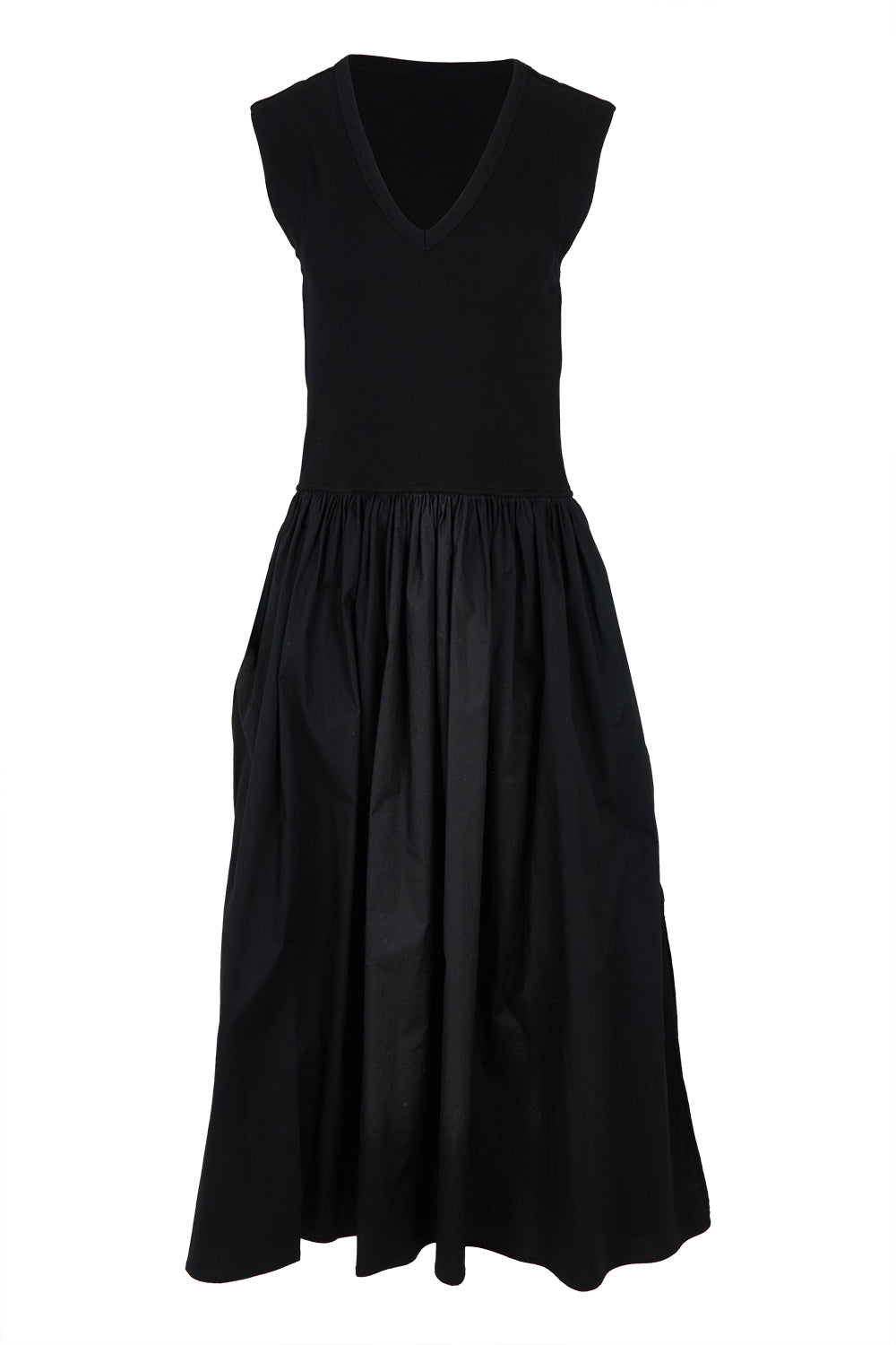 Product shot of the Sweet Intentions V Neck Maxi Dress in colour Black (Black), from the front