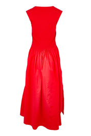Product shot of the Sweet Intentions V Neck Maxi Dress – Redhot in colour Redhot, from the back