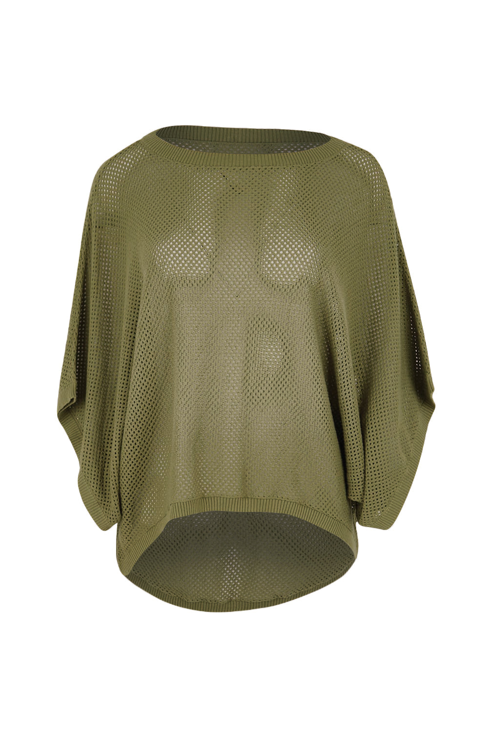 Product shot of the Summer Ready Cotton Throw Sweater – Moss in colour Moss, from the front