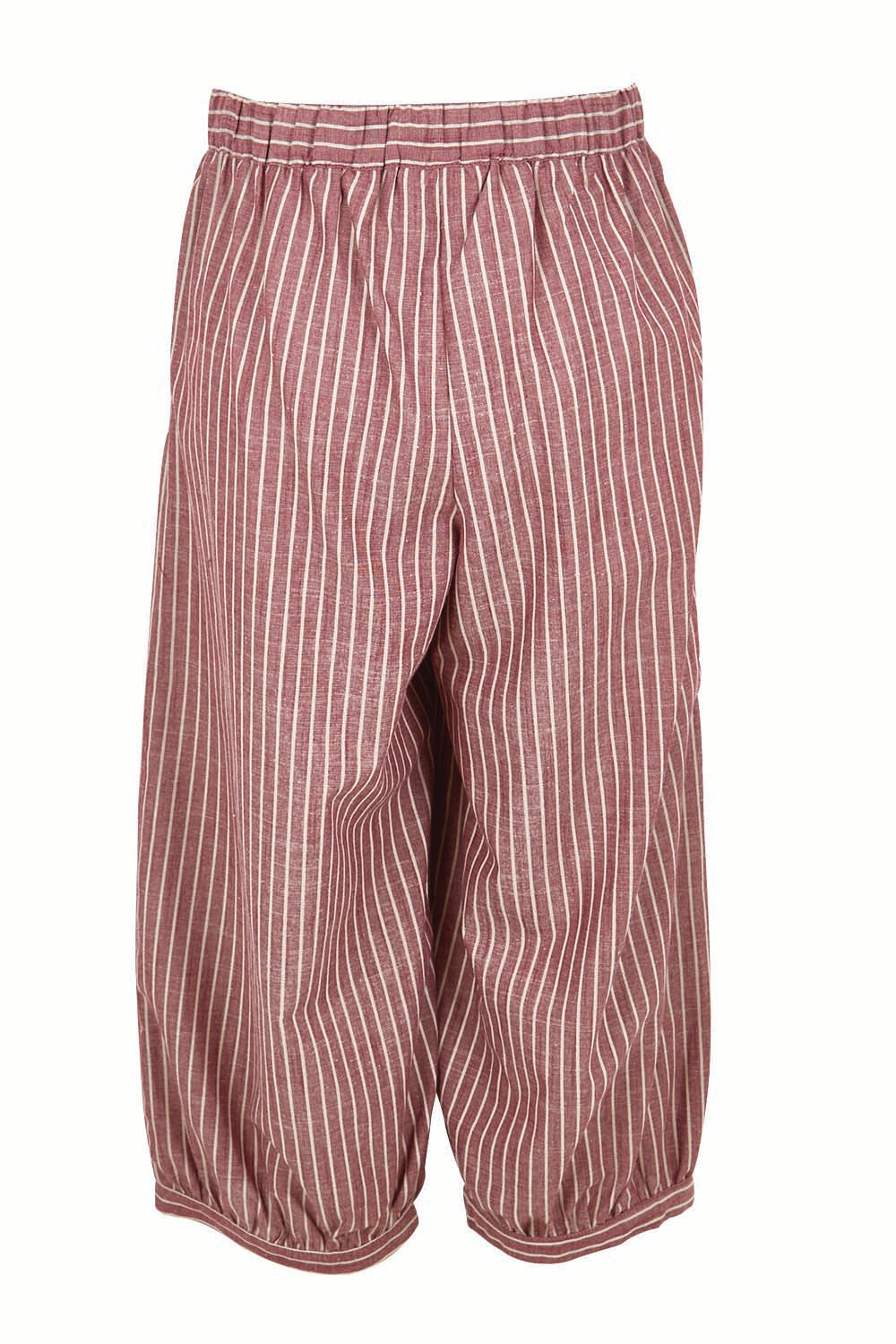 Product shot of the Summer Daze Striped Pull On 3/4 Pant – Plum in colour Plum, from the back