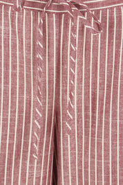 Product shot of the Summer Daze Striped Pull On 3/4 Pant – Plum in colour Plum, showing detail