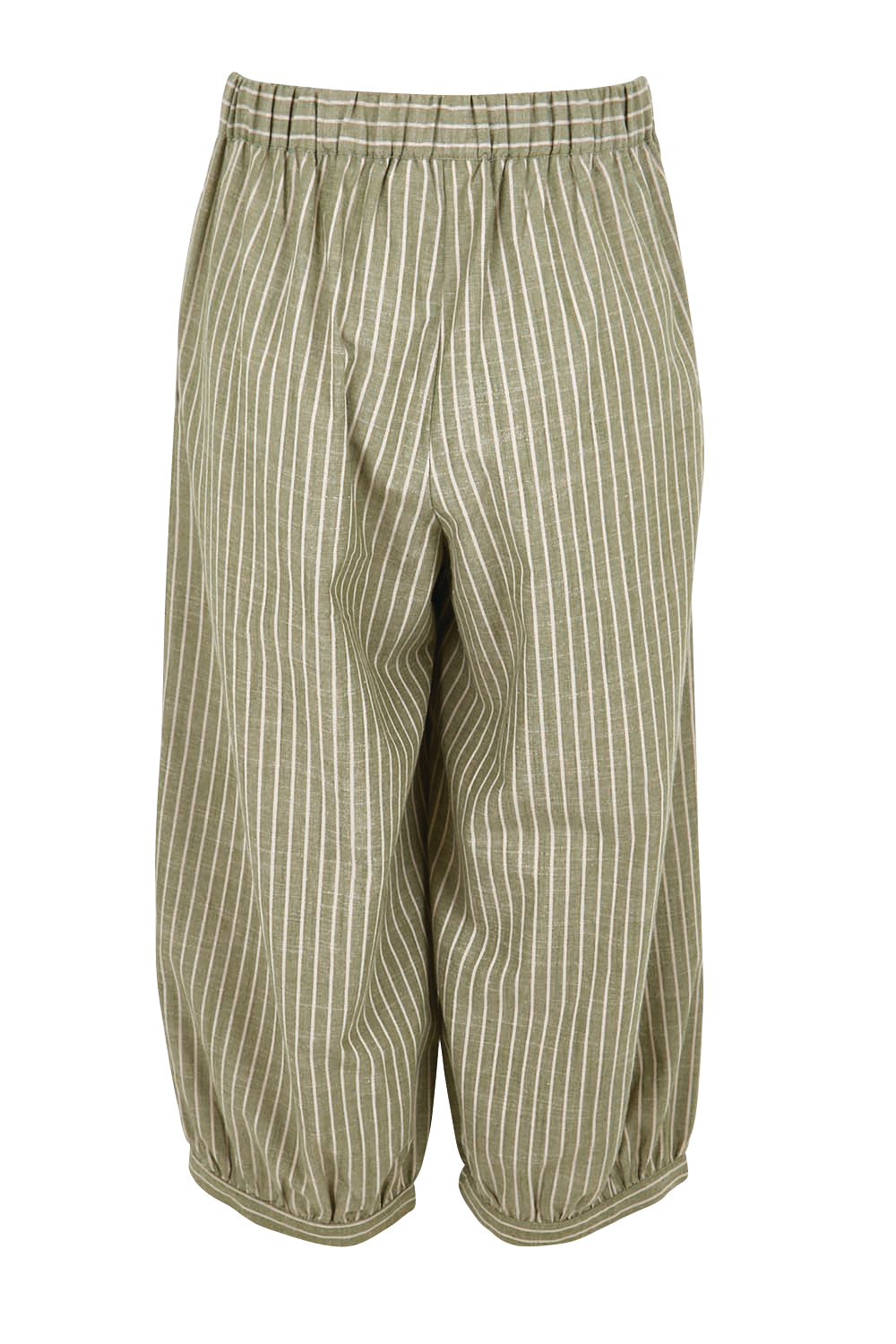 Product shot of the Summer Daze Striped Pull On 3/4 Pant – Sage in colour Sage, from the back